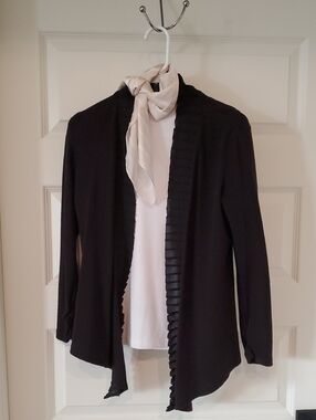 Rafaella Black Open-Front Blazer with Pleated Trim